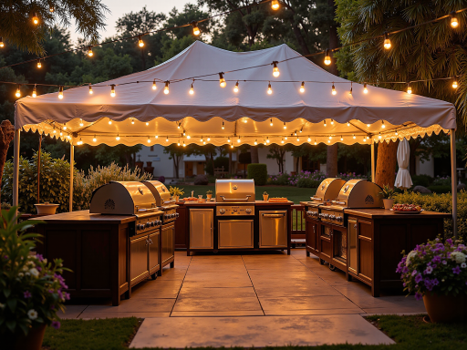 Commercial grade sun shelter installation showing large canopy structure with multiple support posts, installed at restaurant patio, heavy duty construction
